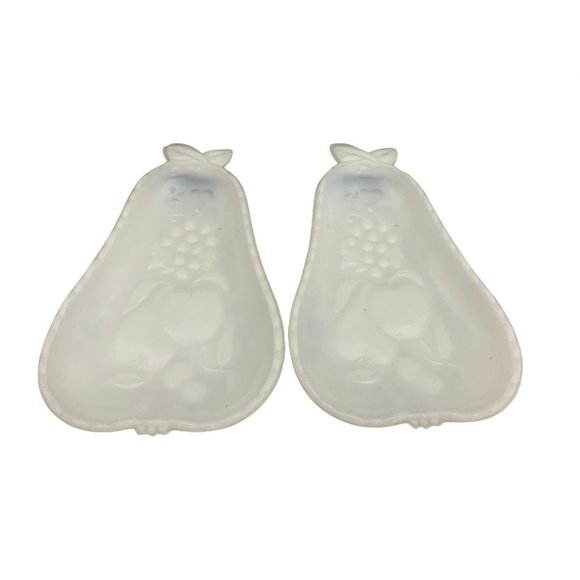 Hazel Atlas Milk Glass - Blossom Pattern - 2 Relish Trays - Pear Shaped - Picture 1 of 8